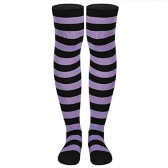 Over the Knee Striped Socks Black and Purple OTK Thigh High Tights New - Picture 6 of 16